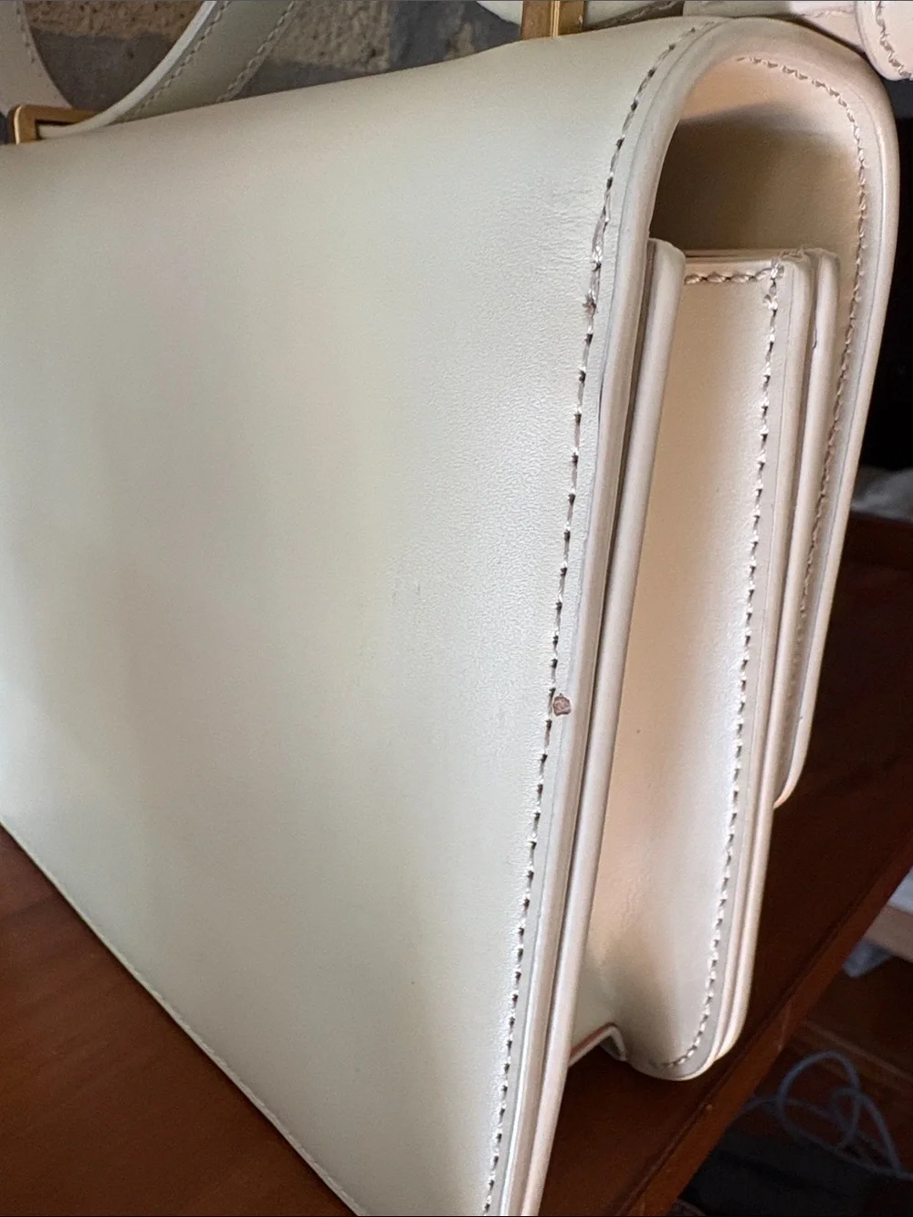 Quince Cream Italian Leather Box Shoulder Bag Crossbody Purse